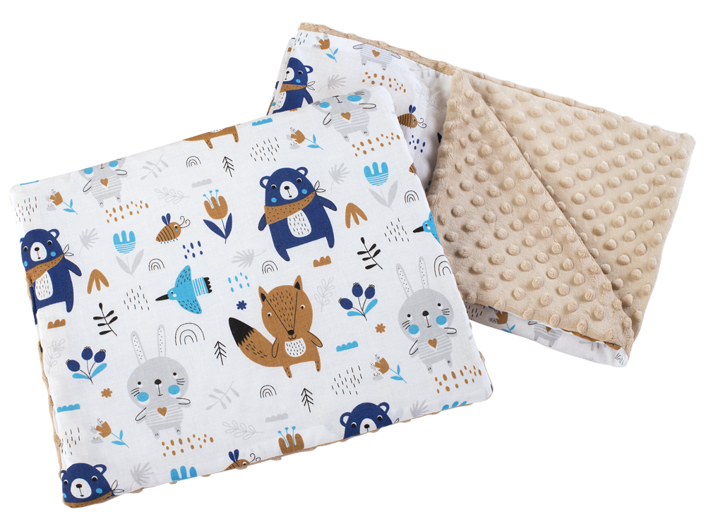 Medi Partners Quilt 55x75 + pillow 35x30 cotton + minky – Animals in the forest + beige minky