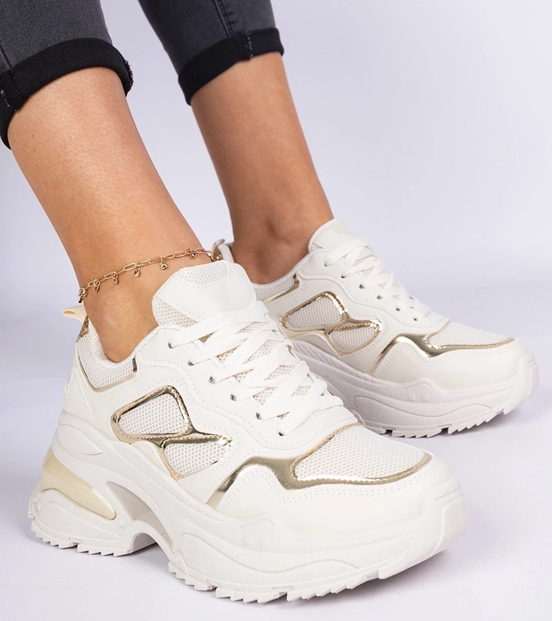 Gemre Adidași bej pentru femei decorați cu sclipici Sandoria