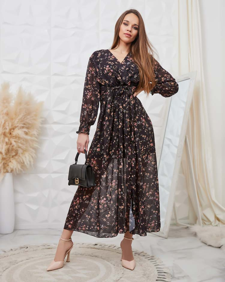 Resti Black patterned women's maxi dress
