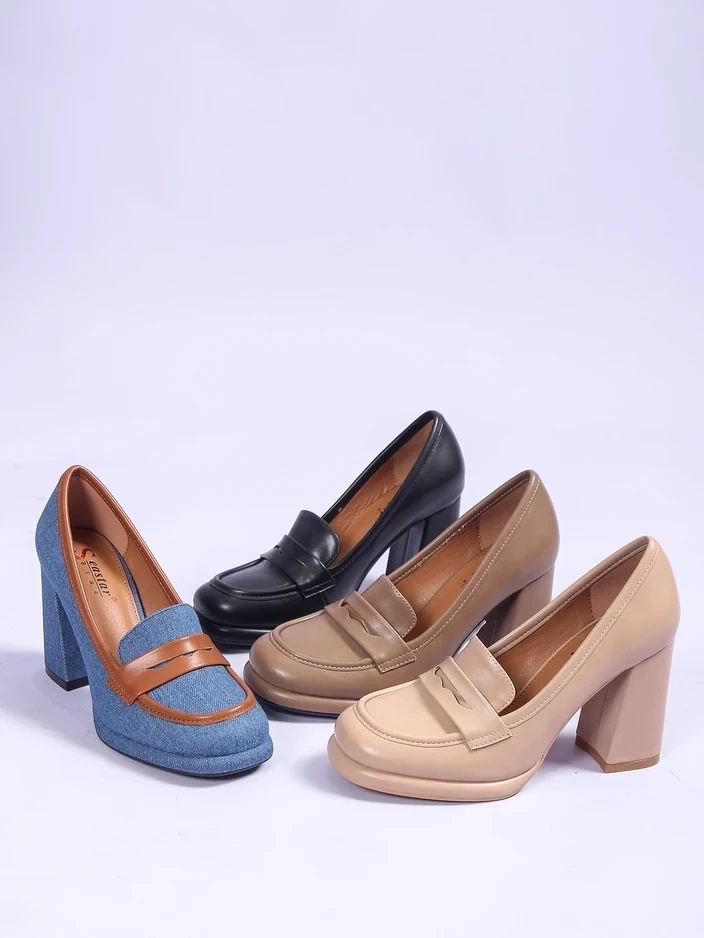 Resti Women&#039;s denim moccasins on a block heel Jozenas