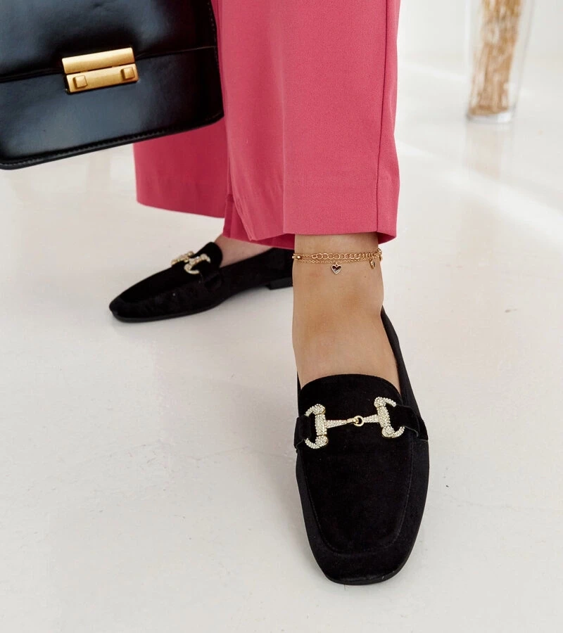 Gemre Mocasini de velur negru cu zirconii Fabrizia