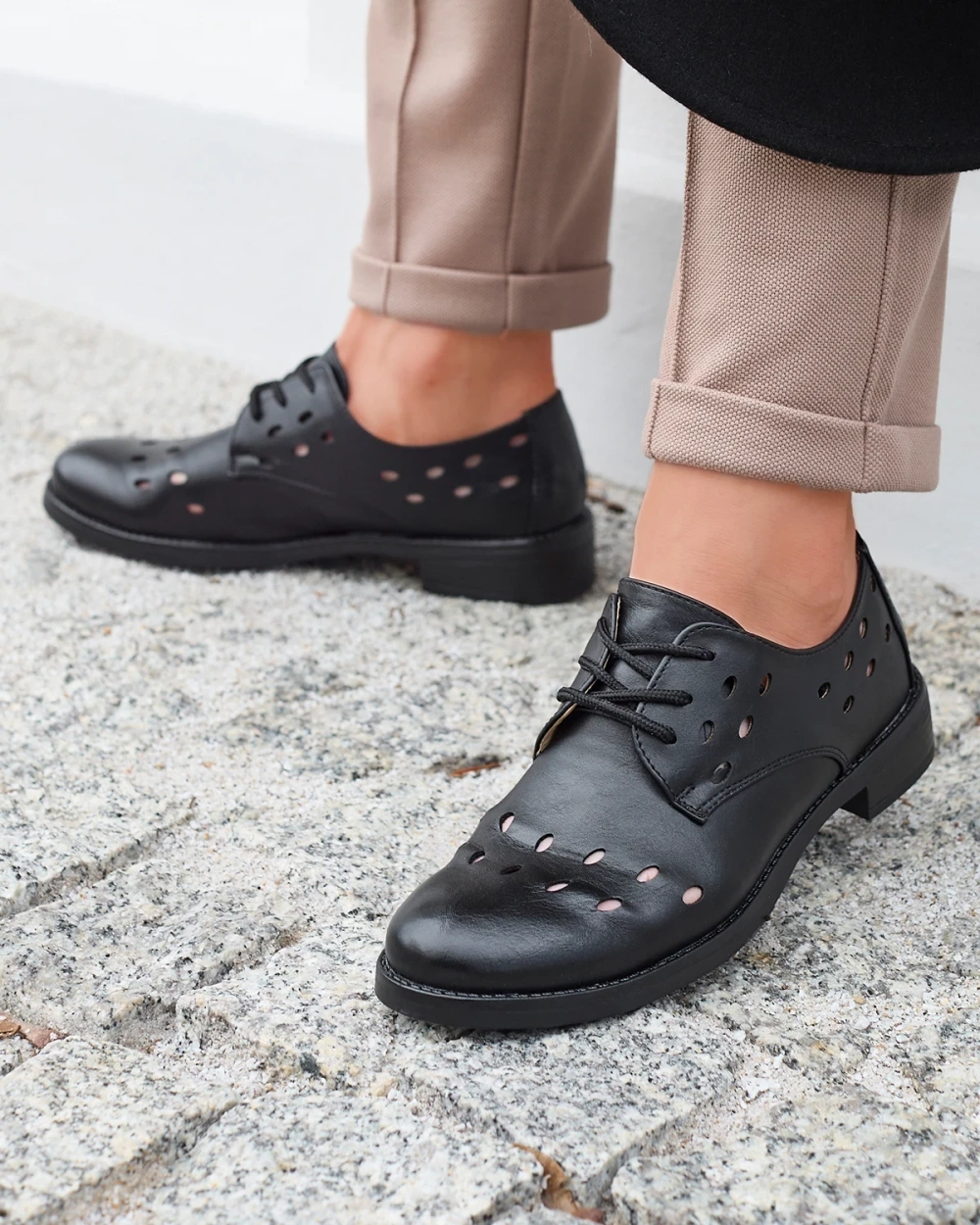 Resti Women's openwork eco leather half shoes in black Selofso- Footwear