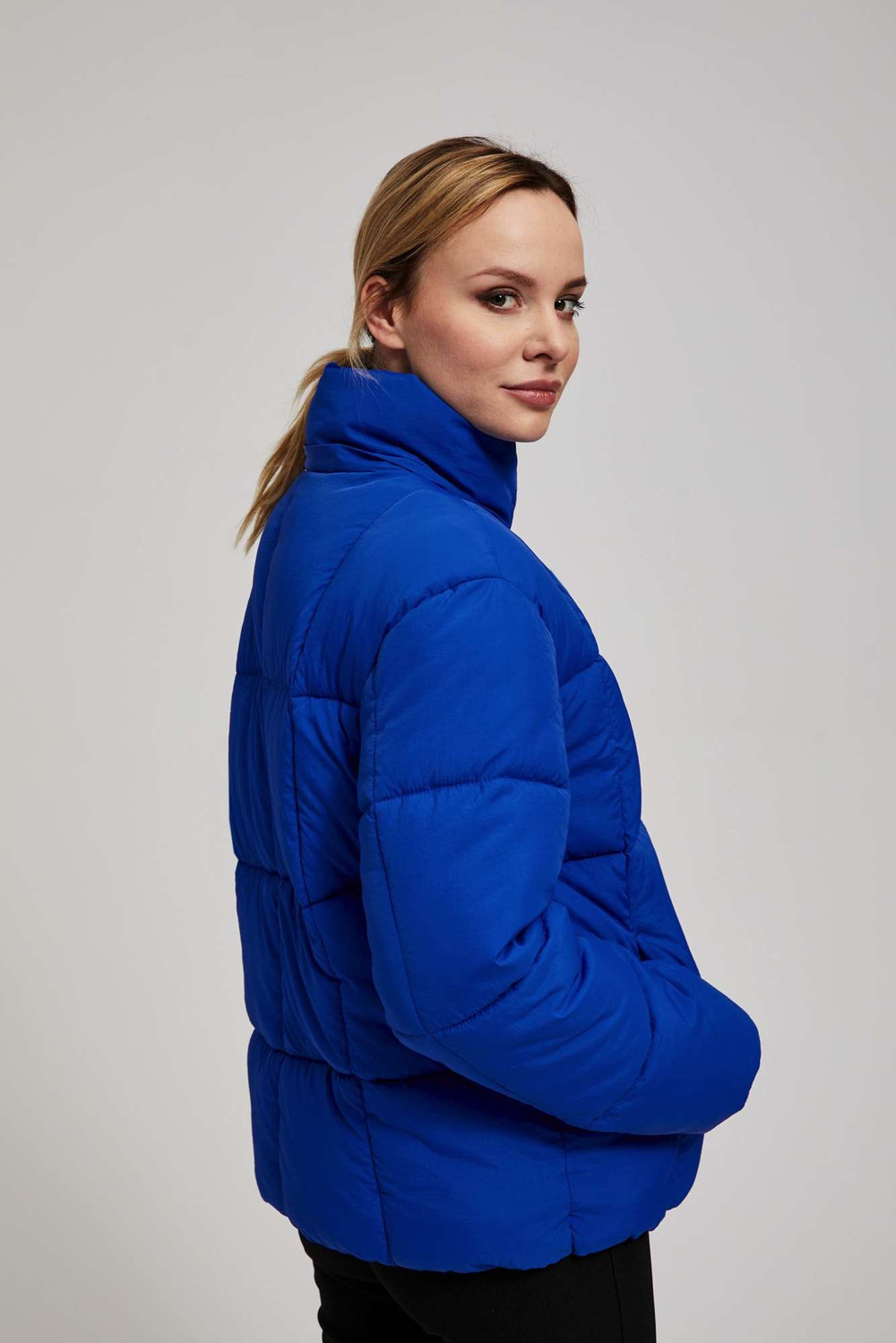 Marisse Short Quilted Jacket With Hood, Dark Blue
