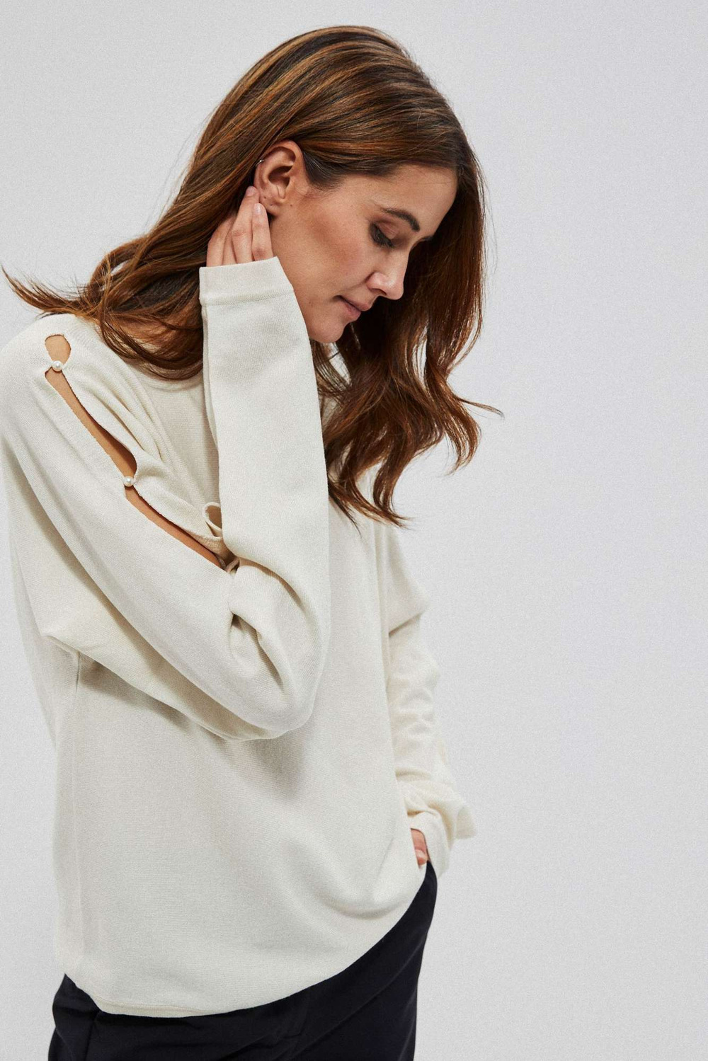 Marisse Sweater With Decorative Sleeves Z-Sw-3657 Off White