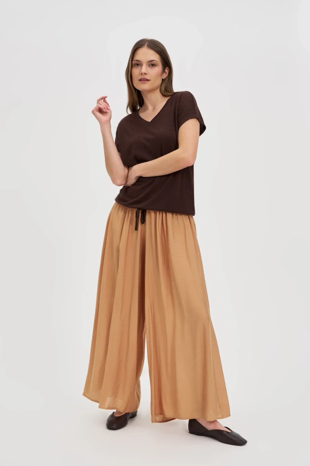 Marisse Brown V-Neck Blouse