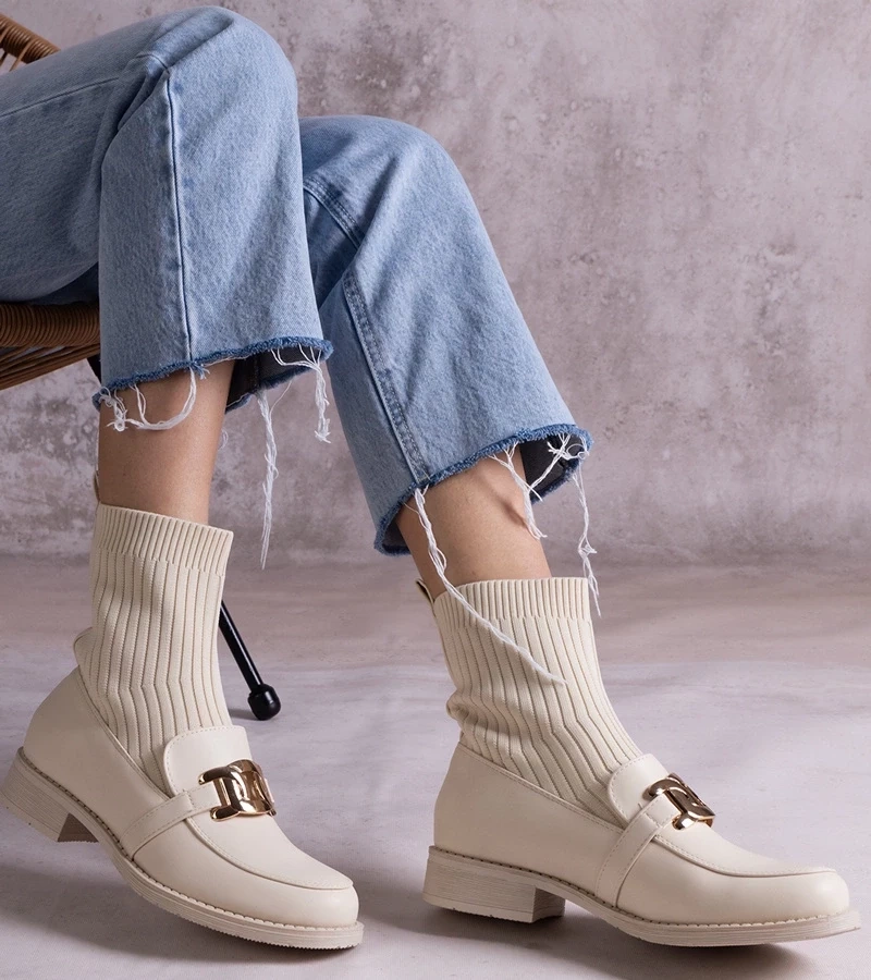 Gemre Botine bej cu partea superioară din material textil Krisa