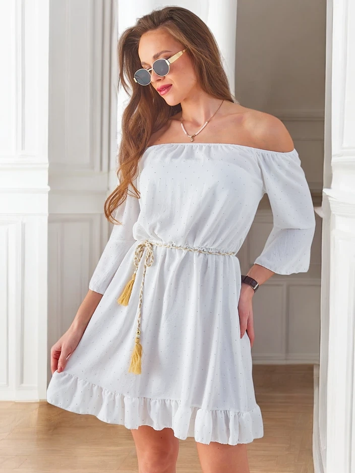 Resti Women's mini dress off-the-shoulder with long sleeves and rhinestones