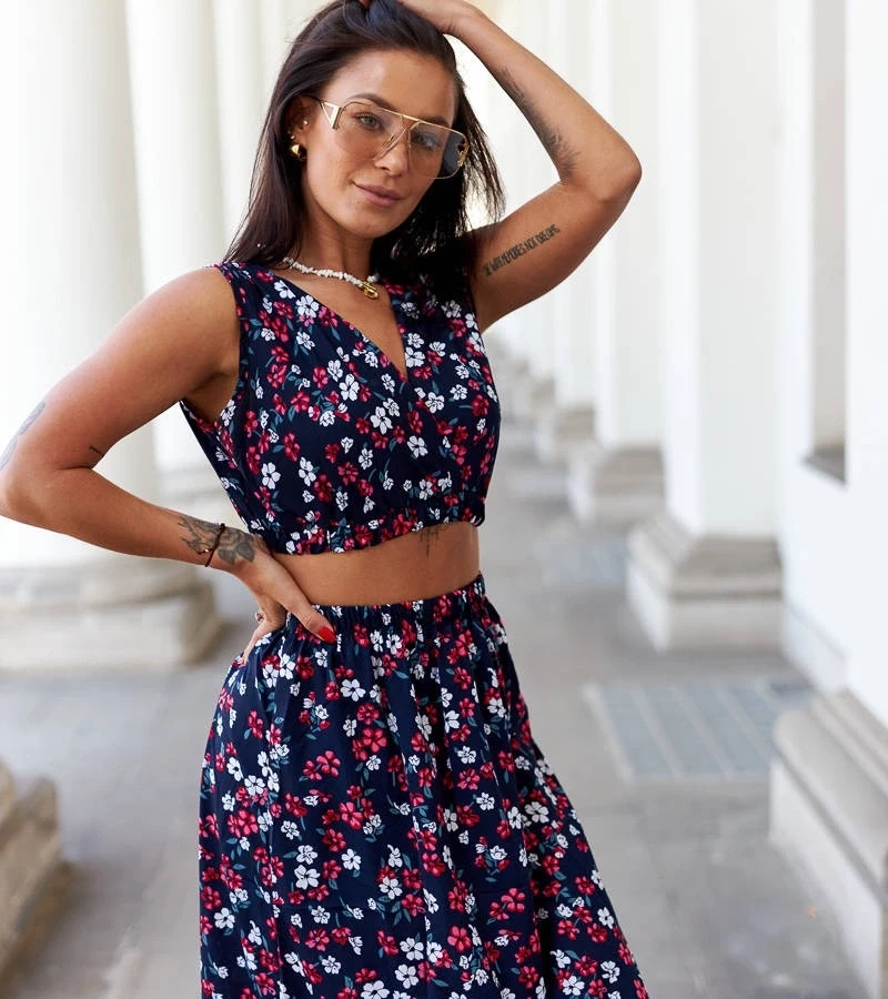 Gemre Set albastru marin cu top și fustă Genova