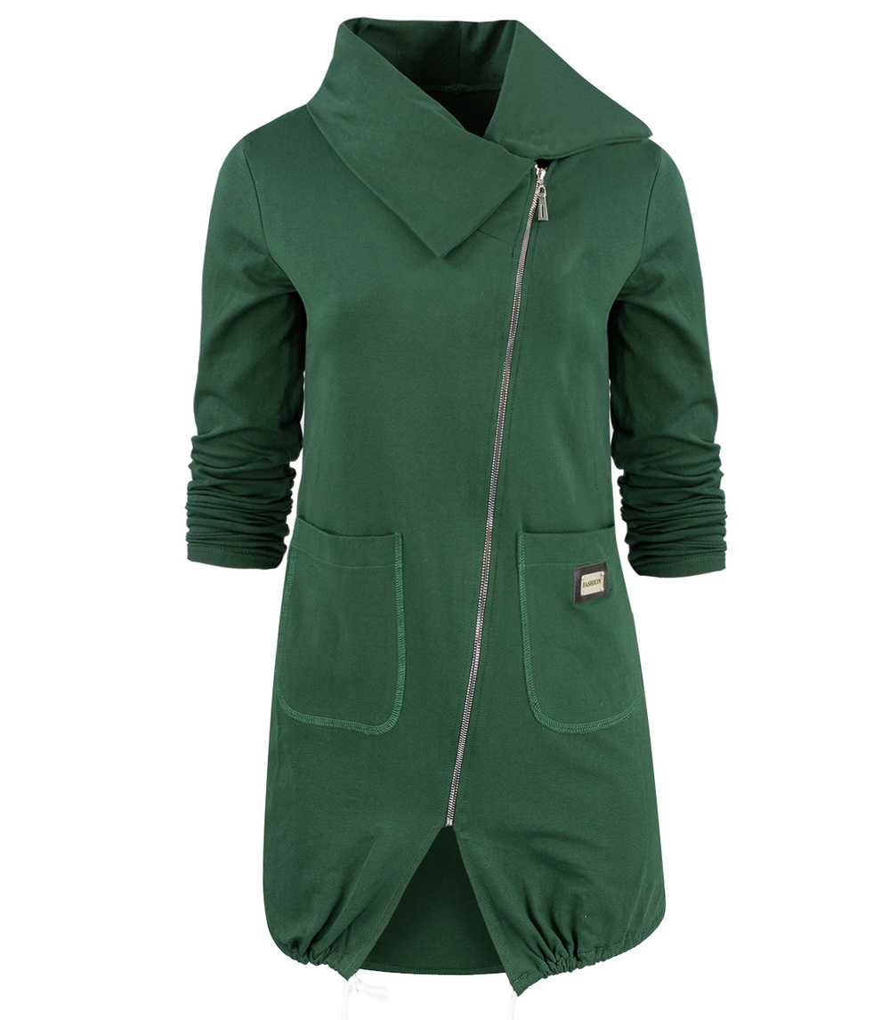 Pri Thin long sweatshirt with a diagonal zipper and a BEATA neck warmer