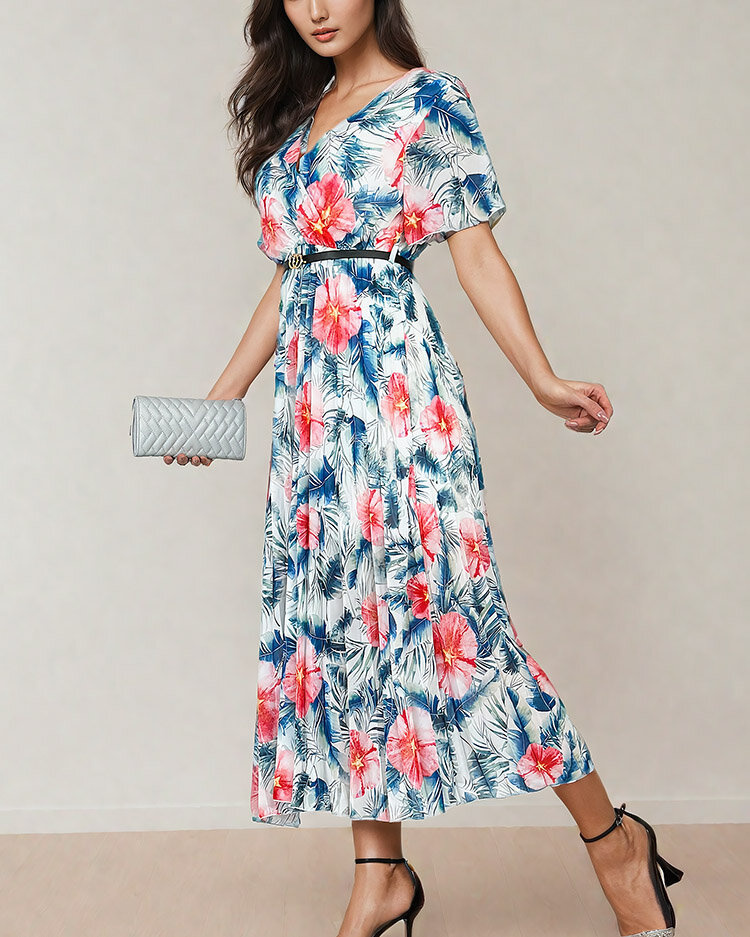 Resti Womens pleated floral midi dress