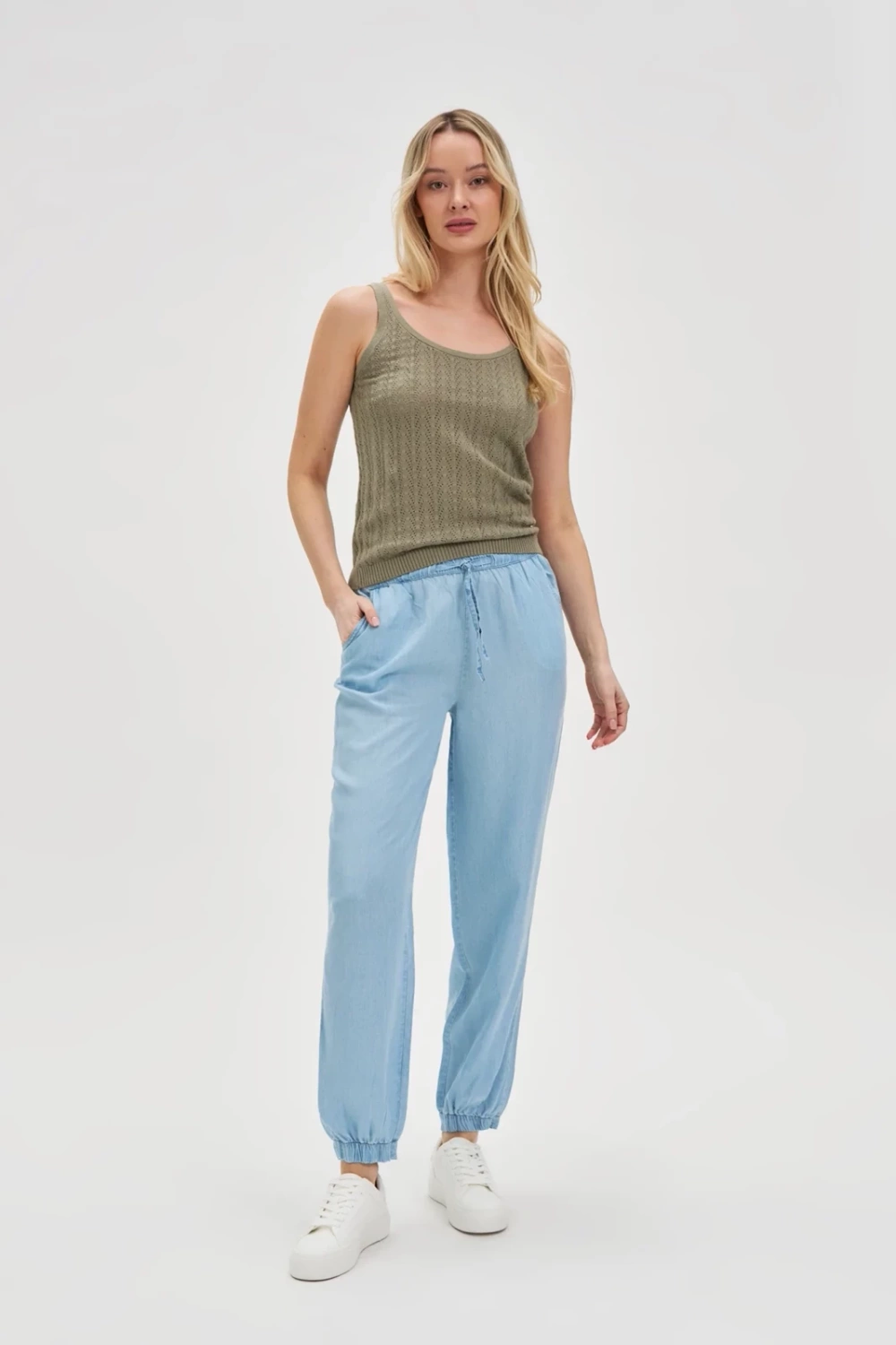 Marisse Openwork Olive Top