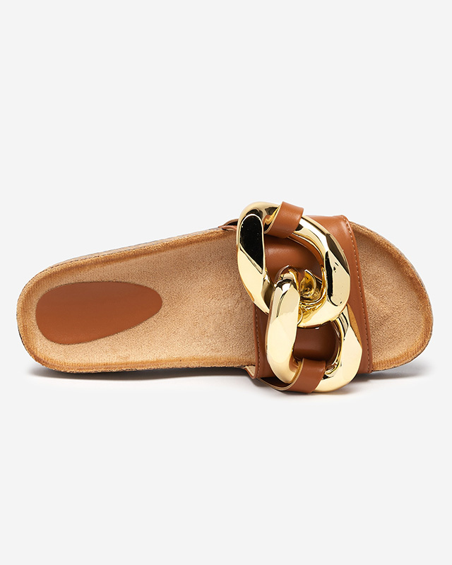 Resti Ladies&#039; brown slippers with decoration at Fixci- Footwear