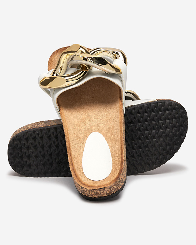 Resti Women's white slippers with decoration at Fixci- Footwear
