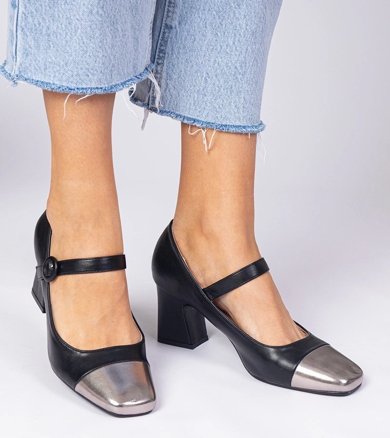 Gemre Pantofi negri de damă cu vârf argintiu Radora