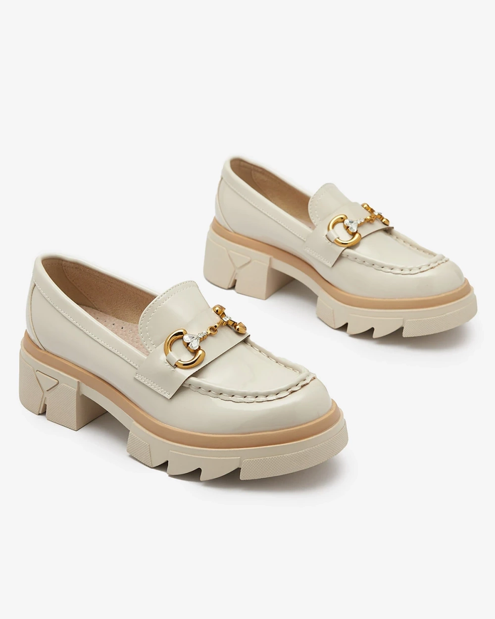 Resti Lacquered beige women&#039;s moccasins with crystals Inriw - Footwear