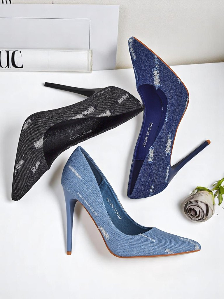 Resti Royal Fashion Women&#039;s Denim Chic Stiletto Pumps