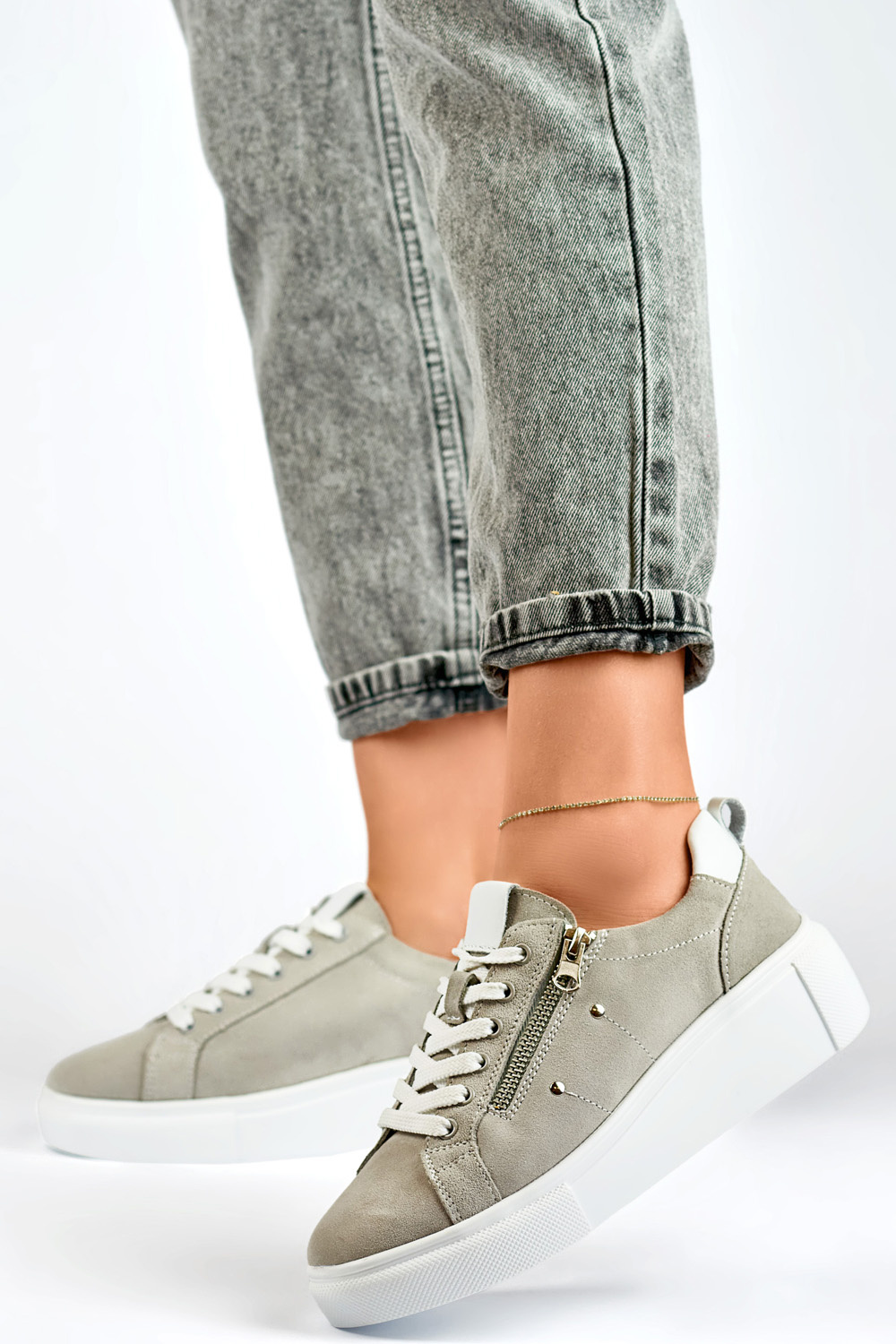 primohurt Szare skórzane buty sportowe damskie