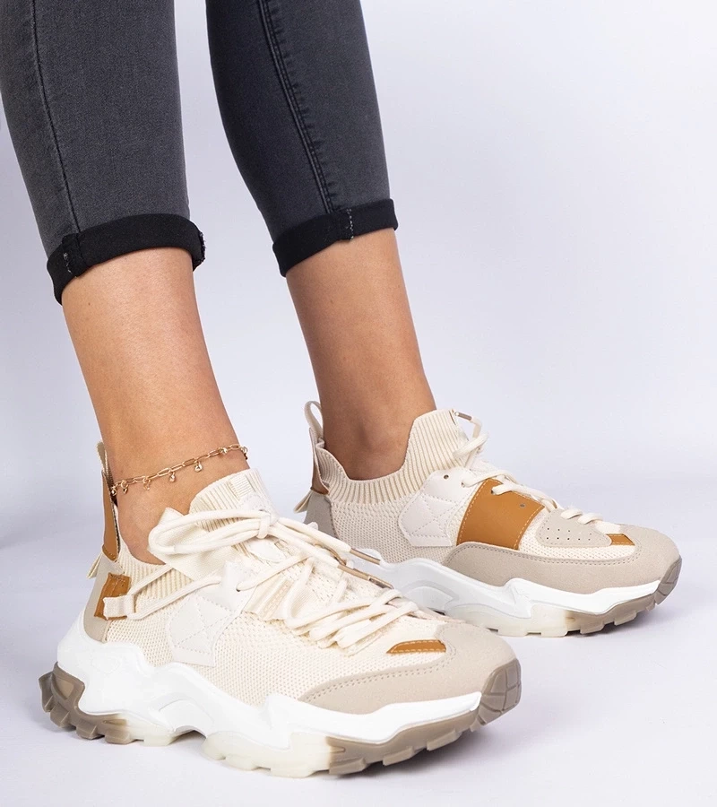 Gemre Adidași bej pentru femei cu guler tip șosetă Milada