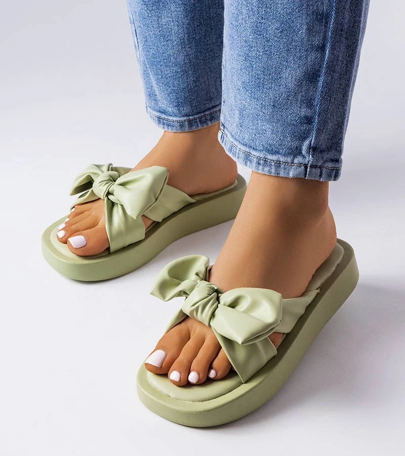 marka niezdefiniowana Șlapi cu platformă verde cu fundiță Edvard