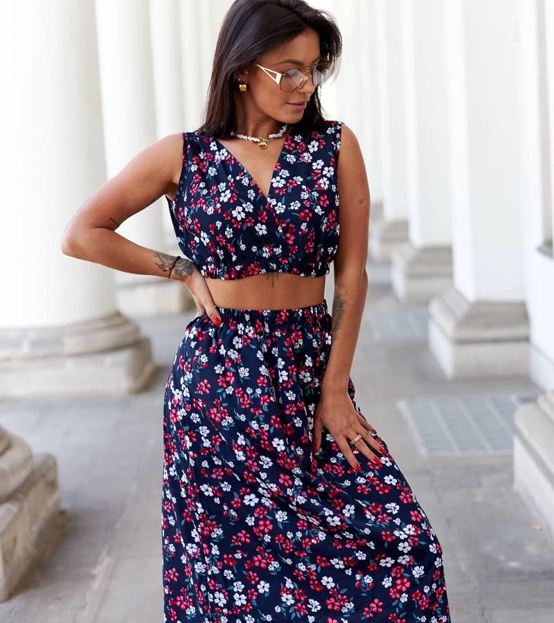 Gemre Set albastru marin cu top și fustă Genova