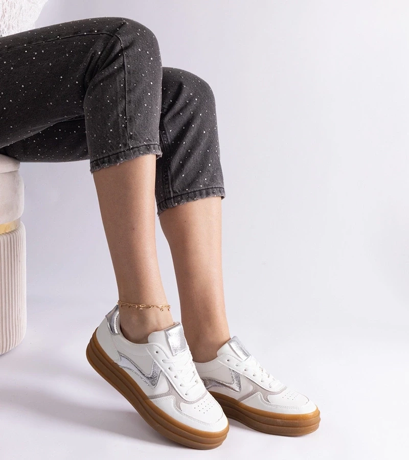 Gemre Adidași alb-argintii pe talpă de cauciuc Quica