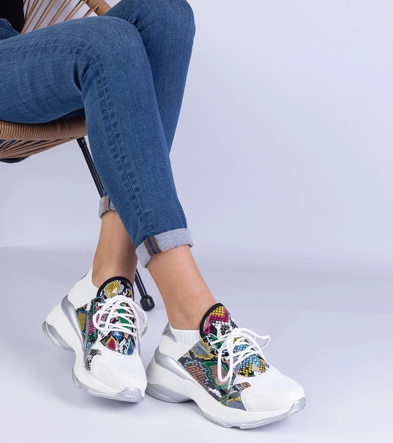 marka niezdefiniowana White women's sports sneakers with colorful print Fatih