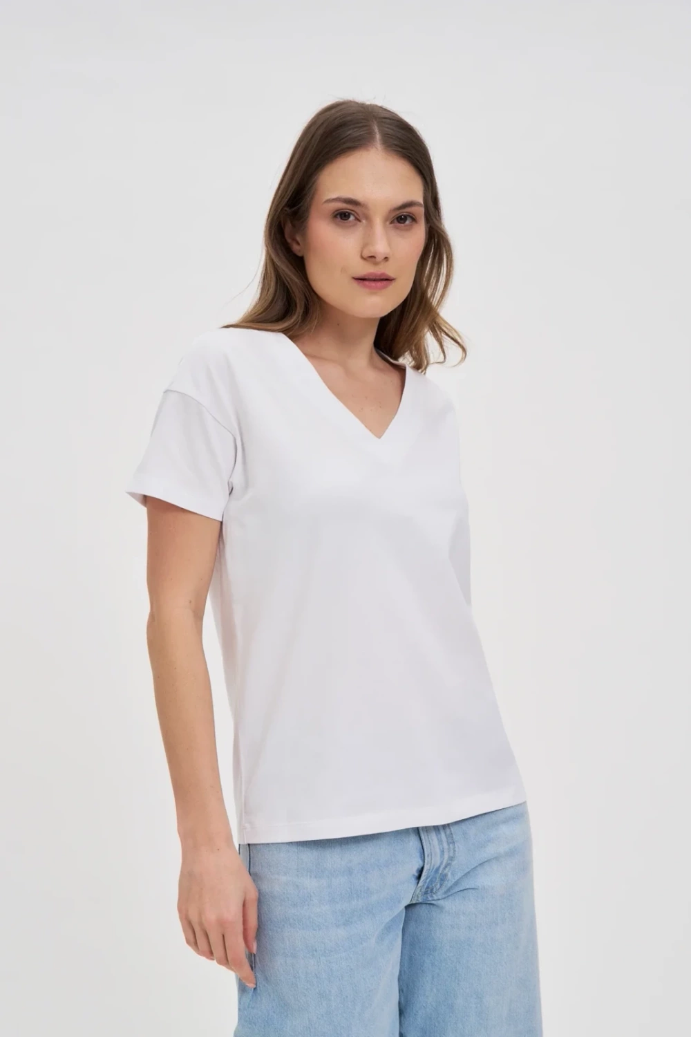 Marisse White Cotton V-Neck T-Shirt