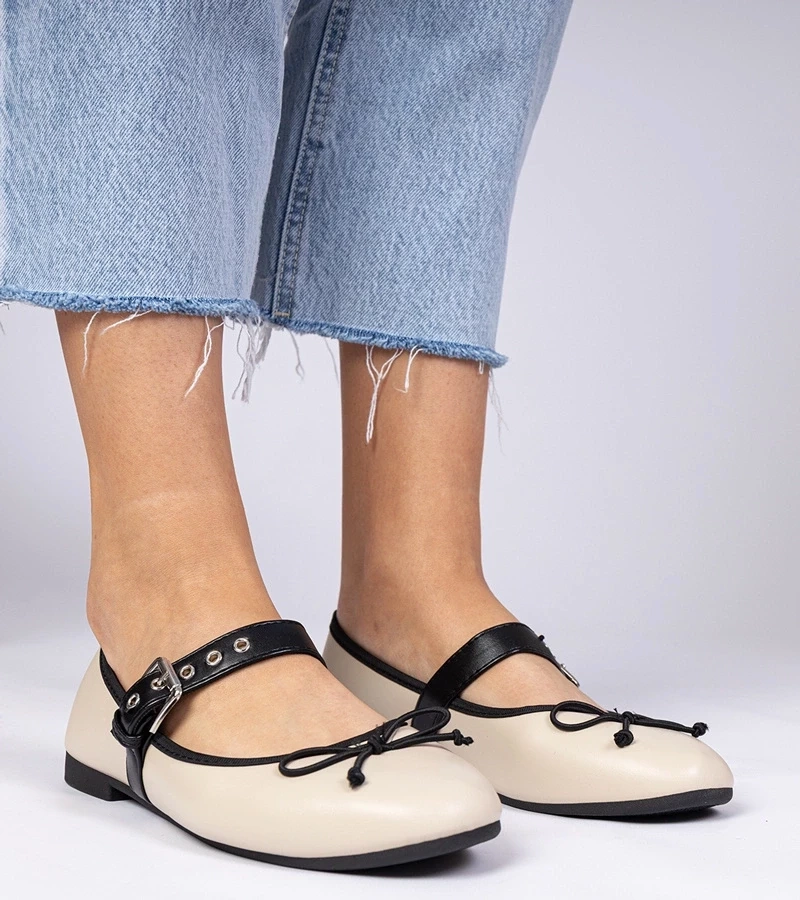 marka niezdefiniowana Beige women's ballet flats with bow Mansy