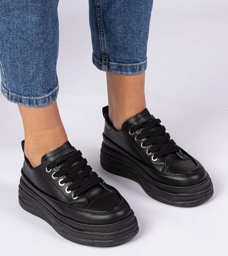 Gemre Adidași negri de damă cu talpă înaltă Selina