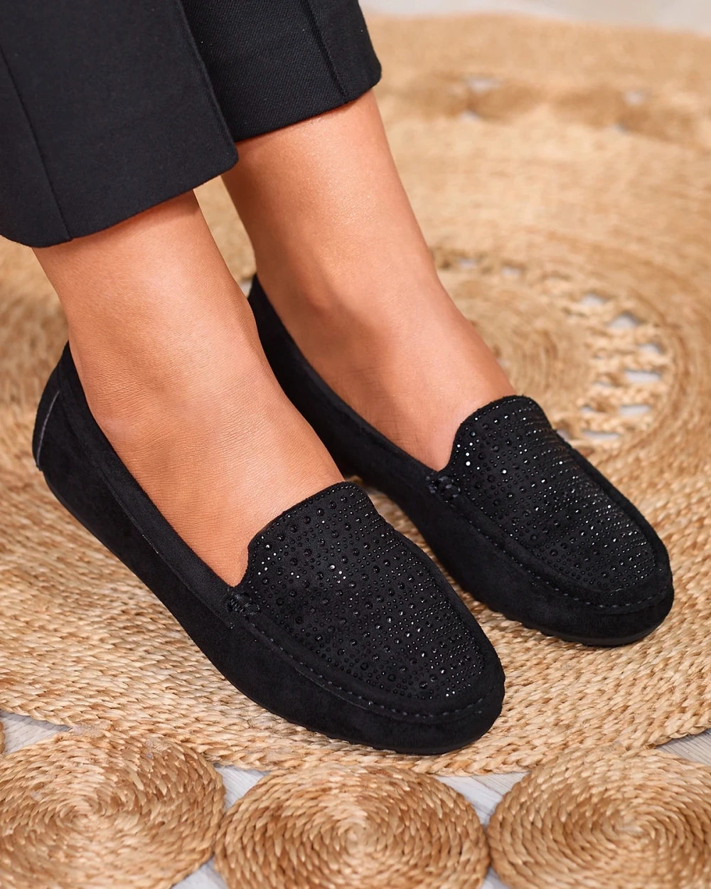 Resti Black women&#039;s moccasins with zircons Bretika - Footwear