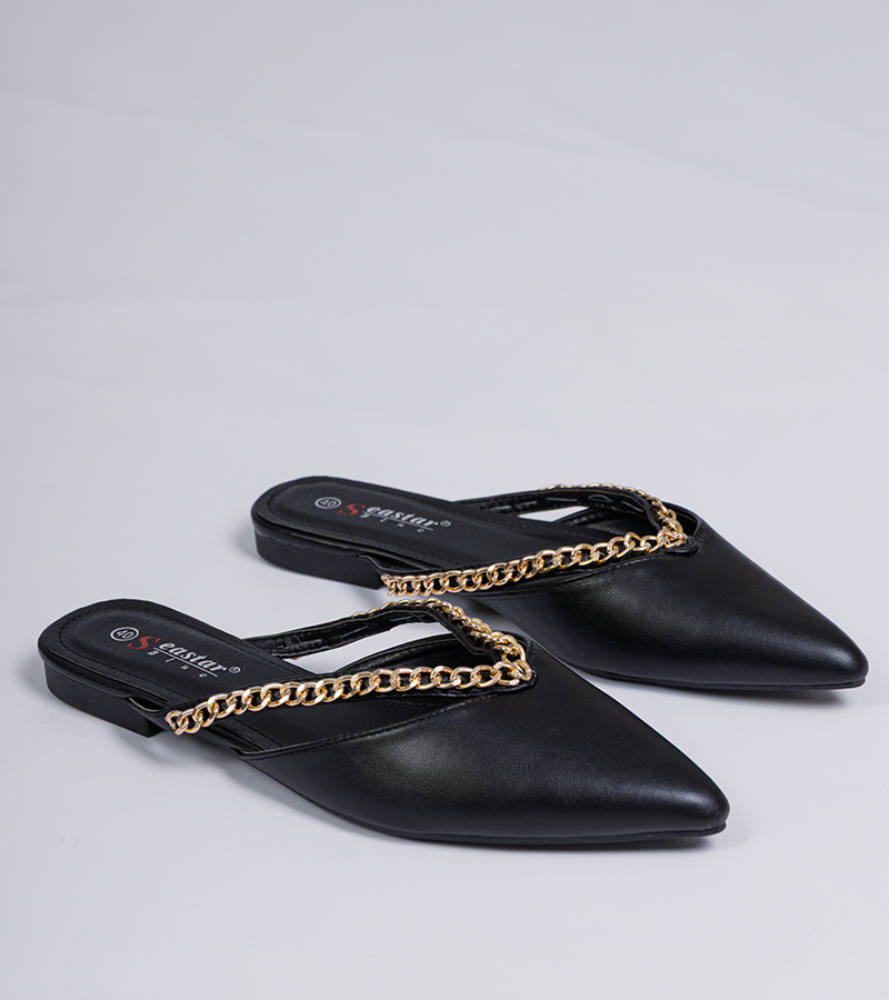 marka niezdefiniowana Black elegant slides decorated with a chain Gerita
