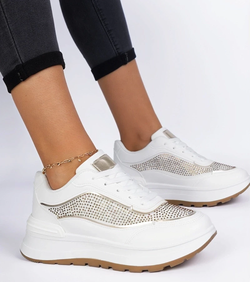 Gemre Adidași albi de damă cu zirconii Fucco