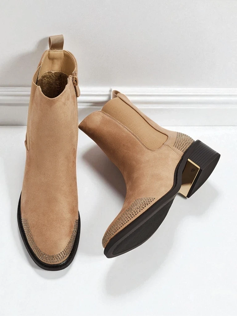 Resti Women's Eco Suede Ankle Boots Decorated with Rhinestones TangleMist