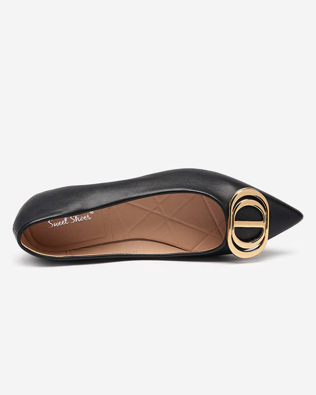 Resti Women&#039;s black and gold pointed ballerinas with an ornament on the toe Manico - Footwear