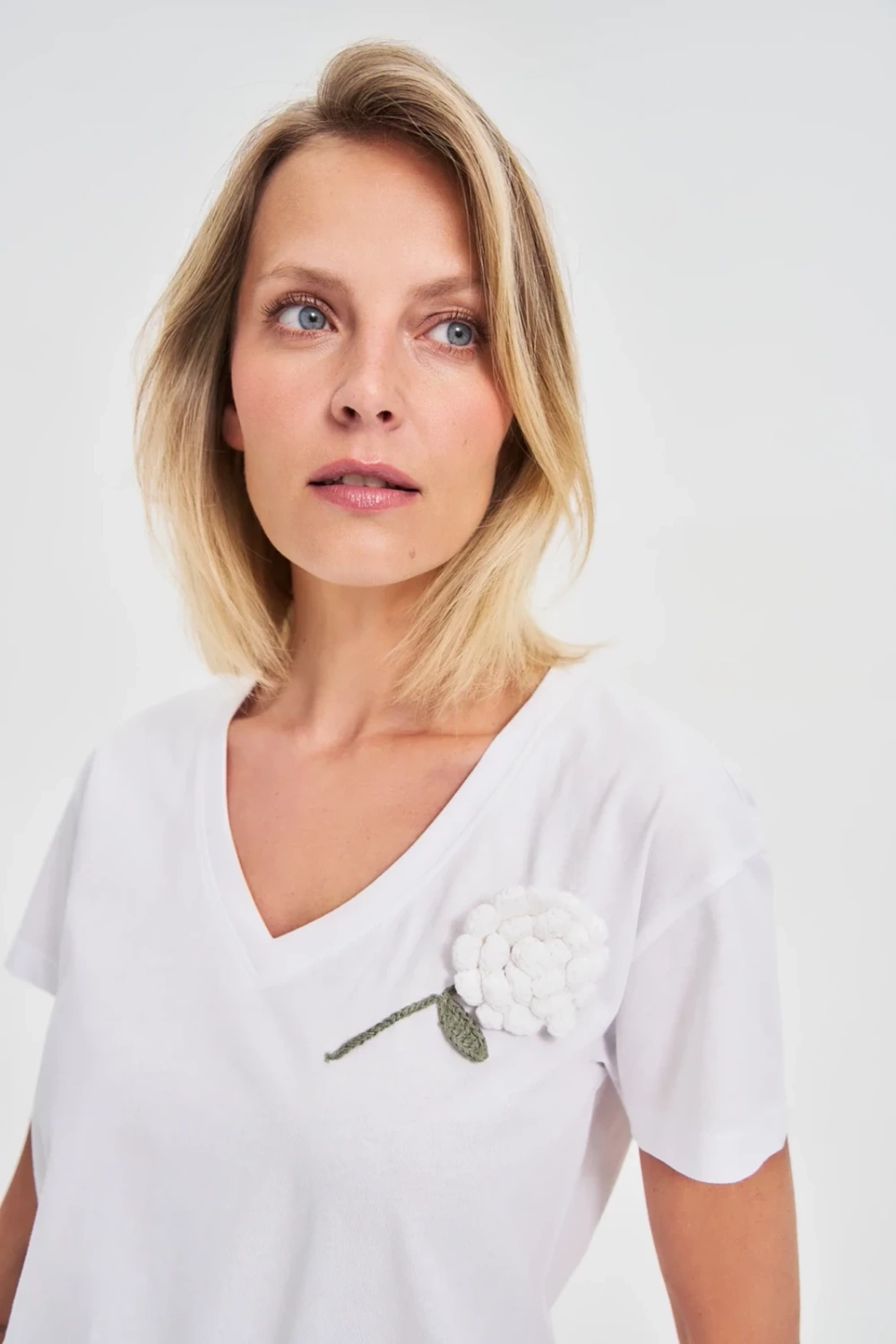 Marisse White Blouse With Crochet Appliqué