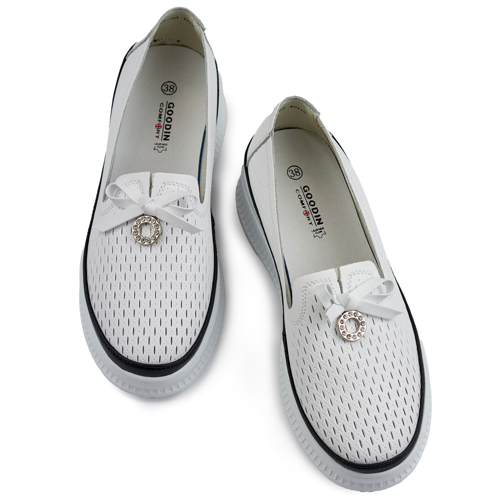 primohurt Skórzane ażurowe półbuty damskie wygodne mokasyny ze skóry naturalnej