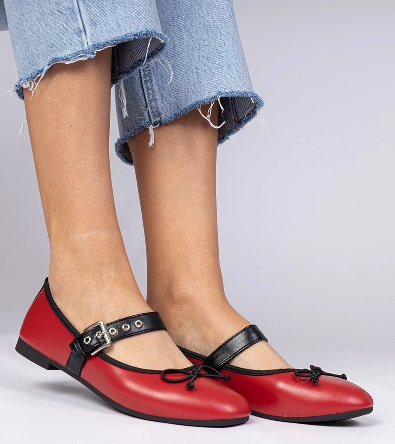 marka niezdefiniowana Red women's ballet flats with bow Mansy