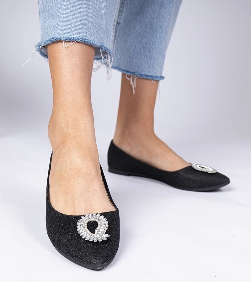marka niezdefiniowana Black glitter ballet flats with rhinestones Ellada