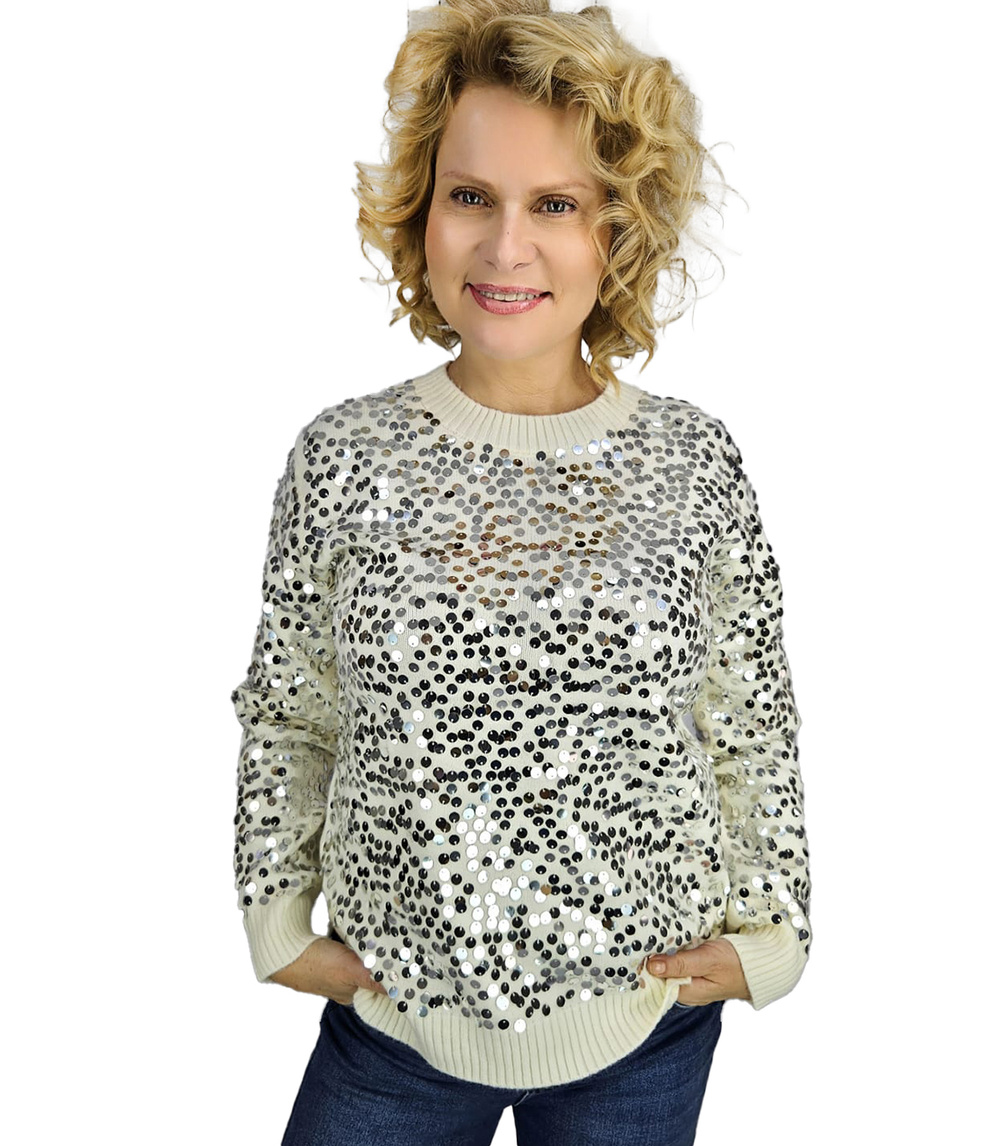 Pri Warm women's sweater front with large sequins fashionable ALEXIS