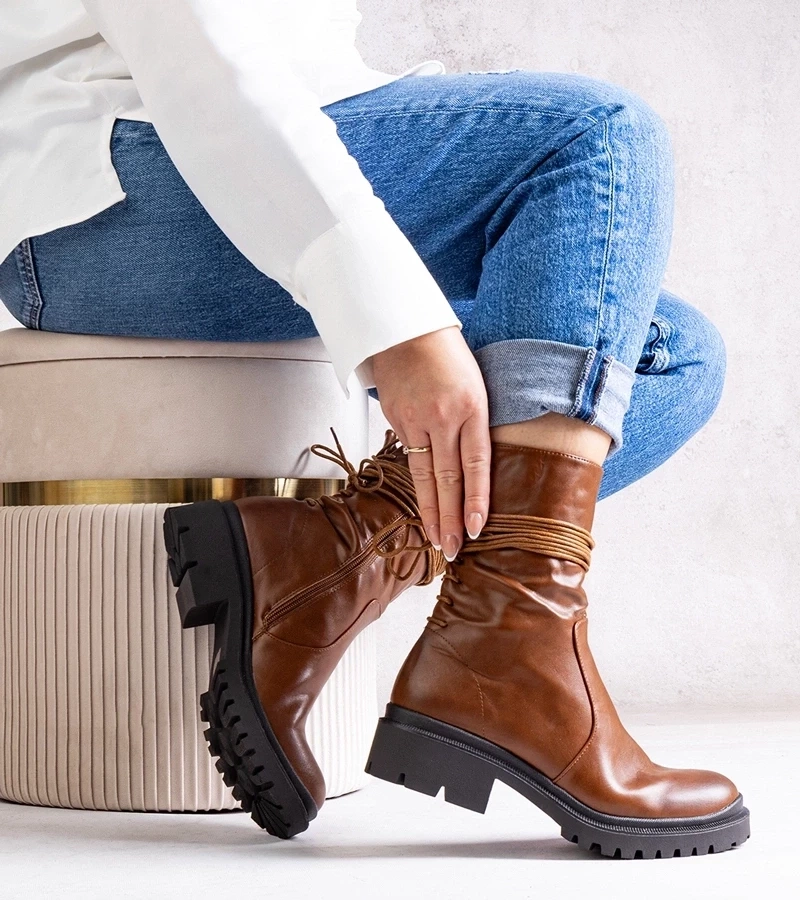 Gemre Botinele maro din piele ecologică Sahera.