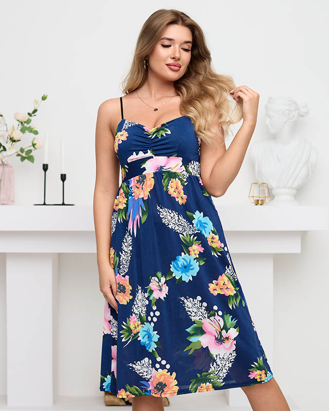 Тъмносиня рокля Resti с флорален мотив