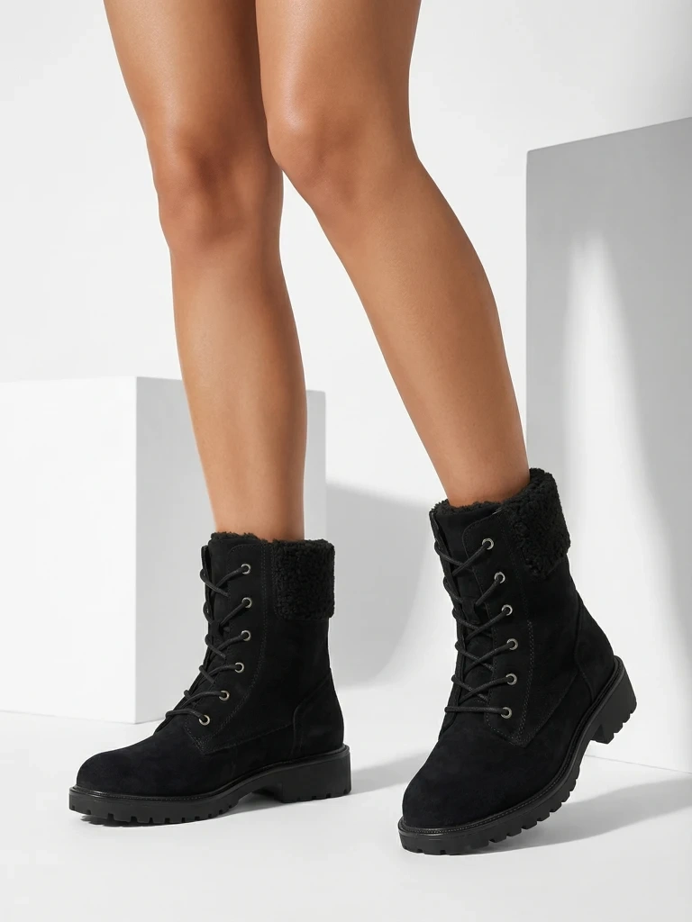 Дамски боти до глезена, изработени от ековелур