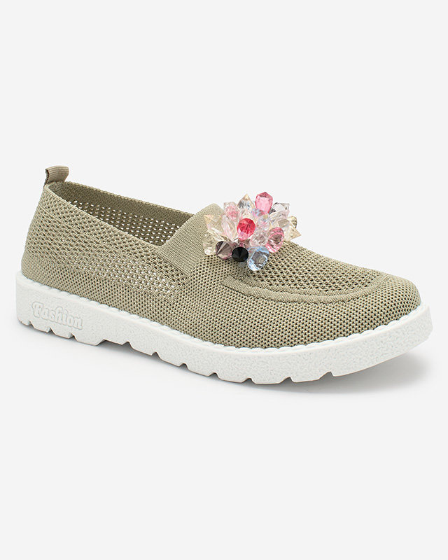 Resti Khaki women's fabric moccasins with crystals Fezens