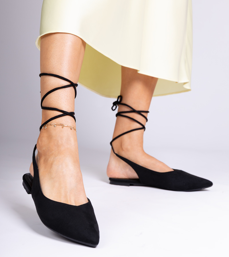 Gemre Balerini negri cu toc plat legați la gleznă Karlioz