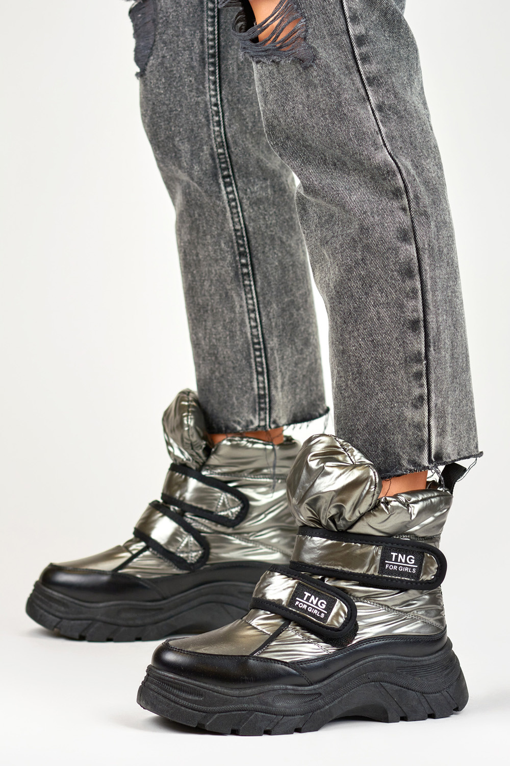 primohurt Połyskujące ciepłe śniegowce damskie na rzep