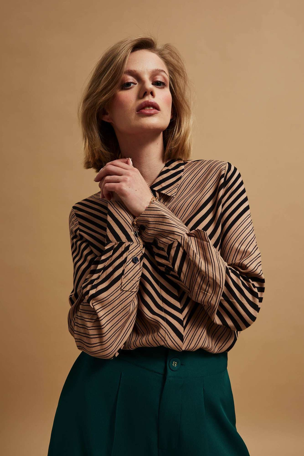 Marisse Dark Beige Striped Shirt
