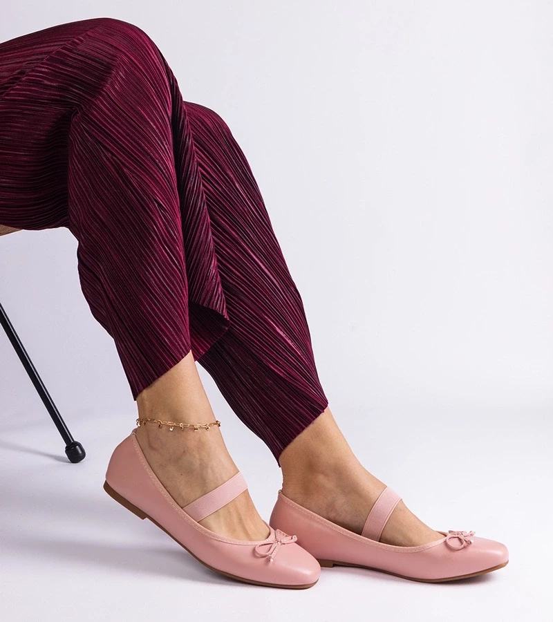 Gemre Balerini roz cu elastic și fundiță decorativă Newton