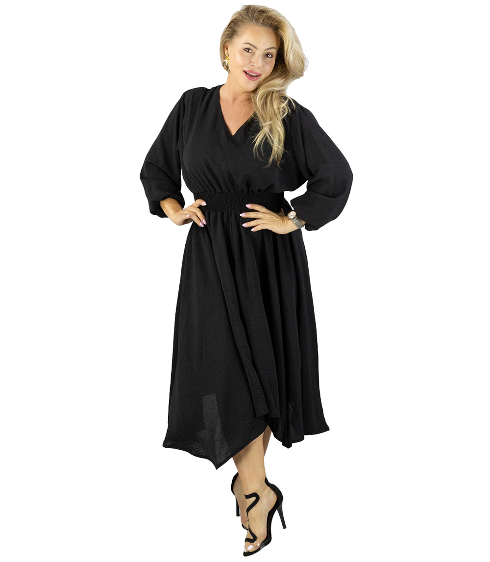 Pri ADELE midi dress with elastic waist and v-neckline