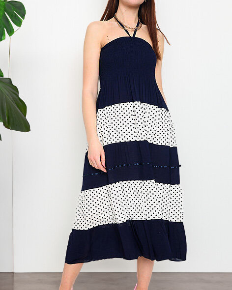 Resti Navy blue maxi skirt with polka dots PLUS SIZE - Clothing