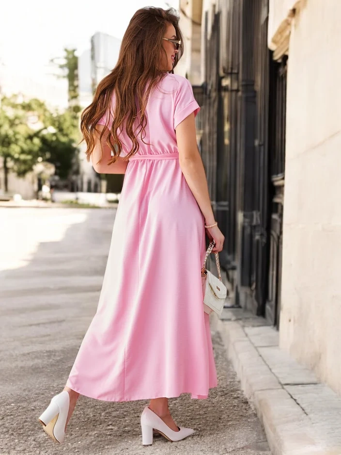 Resti Women's midi dress with a wrap neckline, short sleeves, and a belt